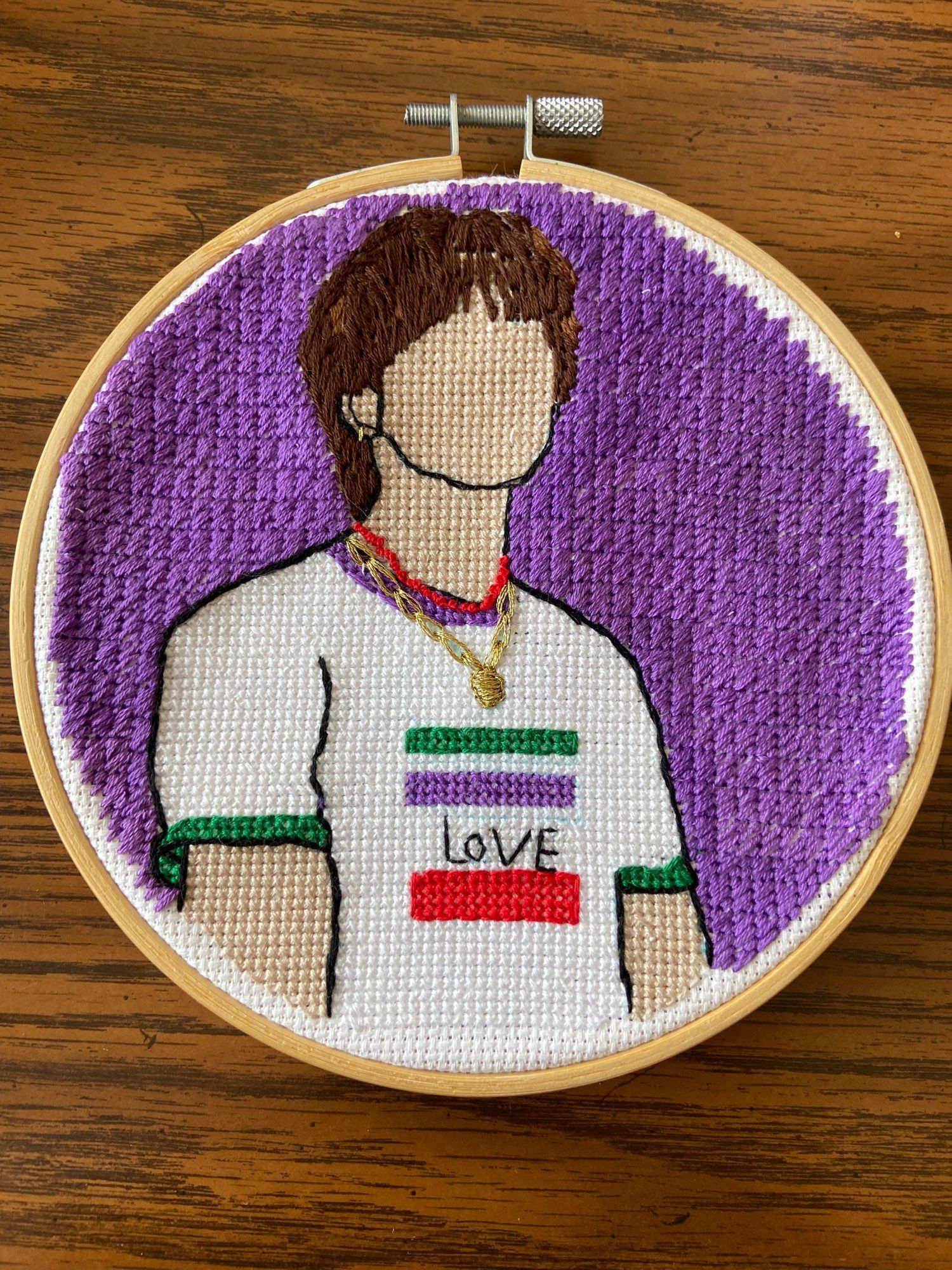 A cross-stitch of a kpop idol